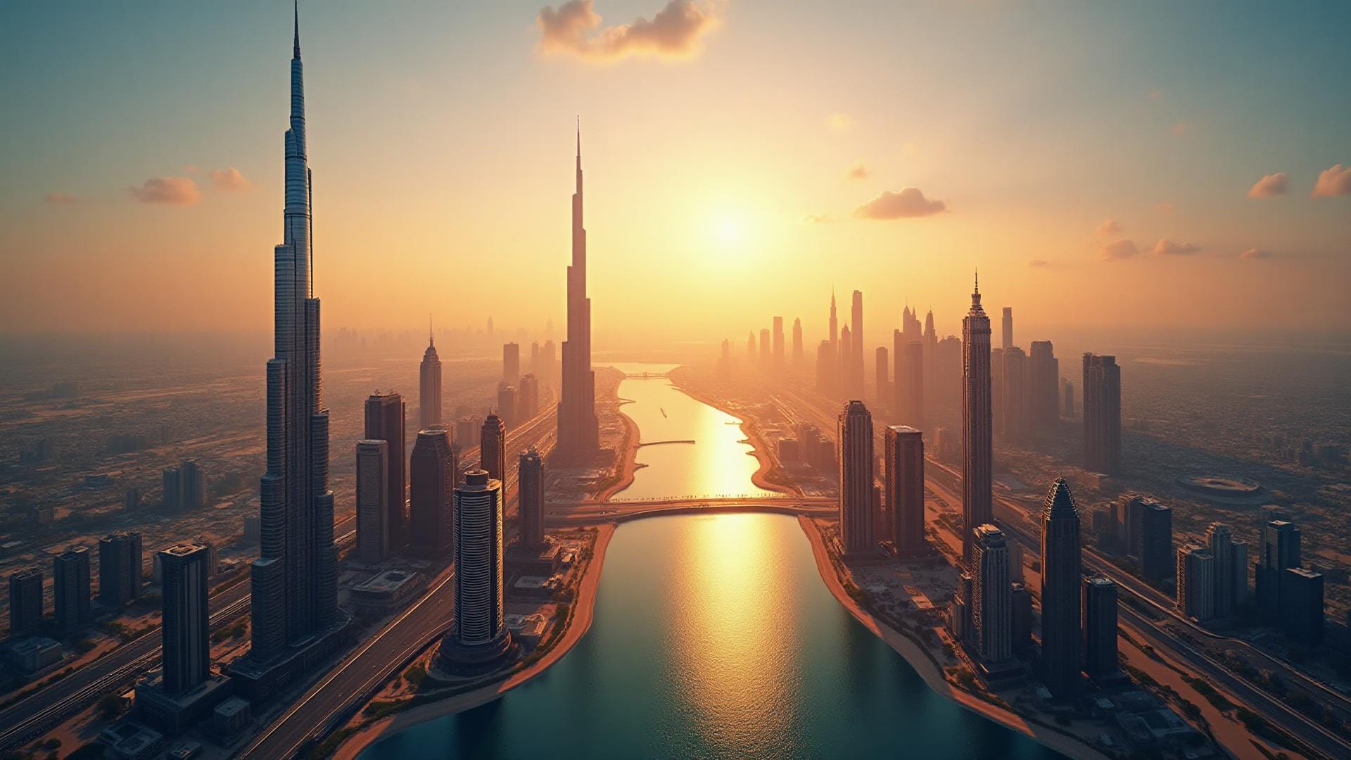 Skyline von Dubai bei Sonnenuntergang